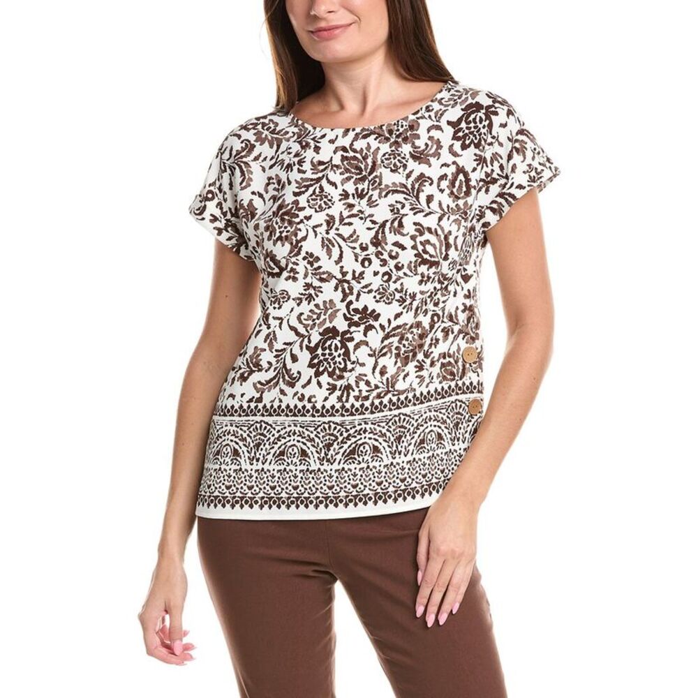 Jones New York Womens Petite Button Detail Blouse, White